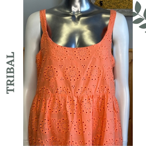 Tribal Eyelet Tiered Sundress Lined Mini Dress Orange Size Small - Picture 5 of 8